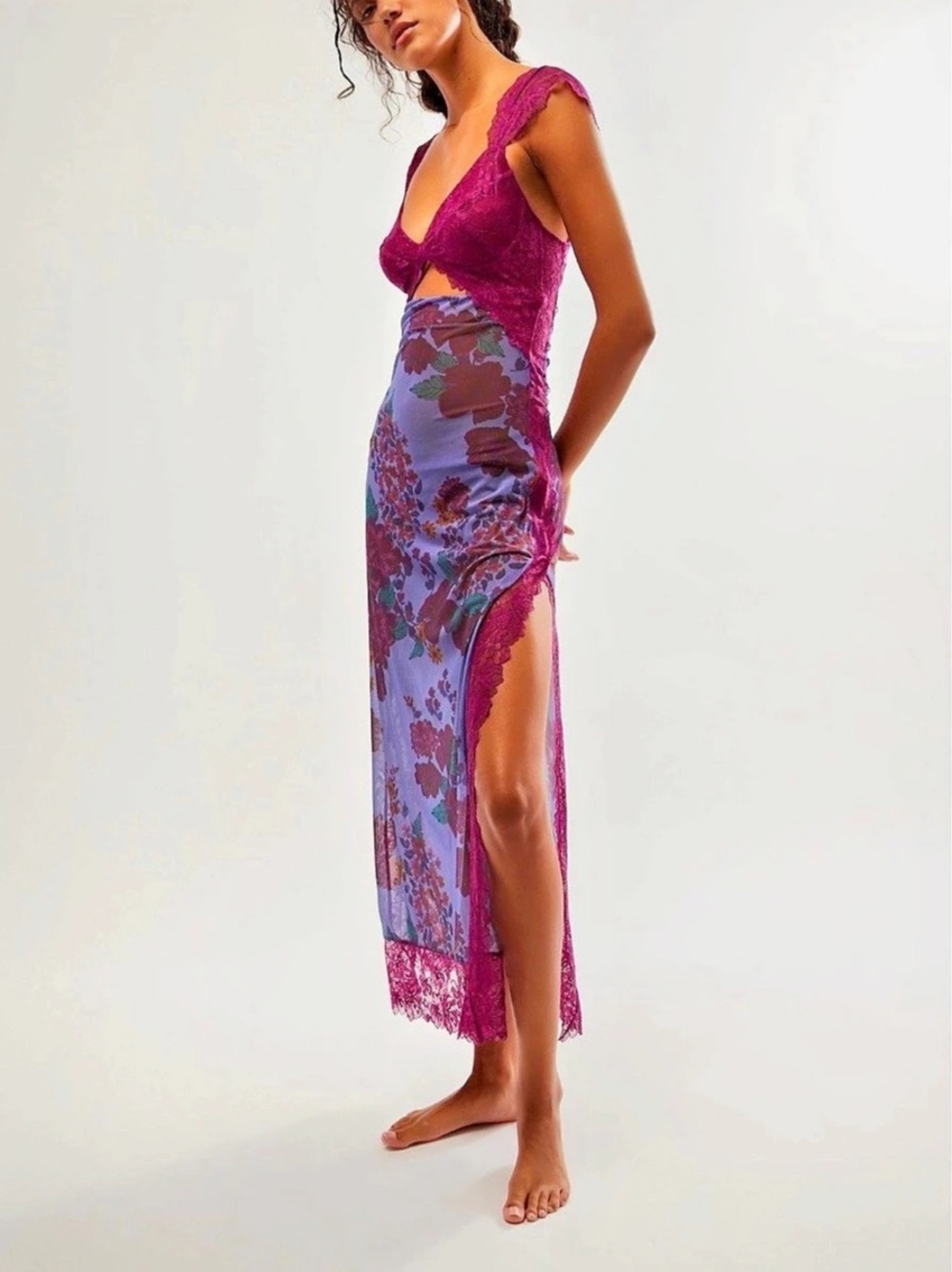 Free People Suddenly Fine Maxi Slip Floral Dress Ocean Combo NWT 💕